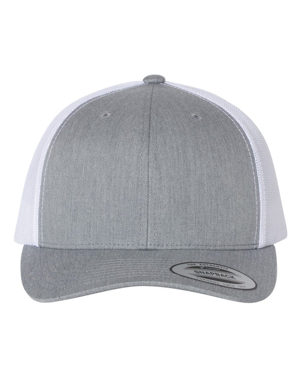 Yupoong_6606_heather gray and white_hat_with_custom_leather_patch