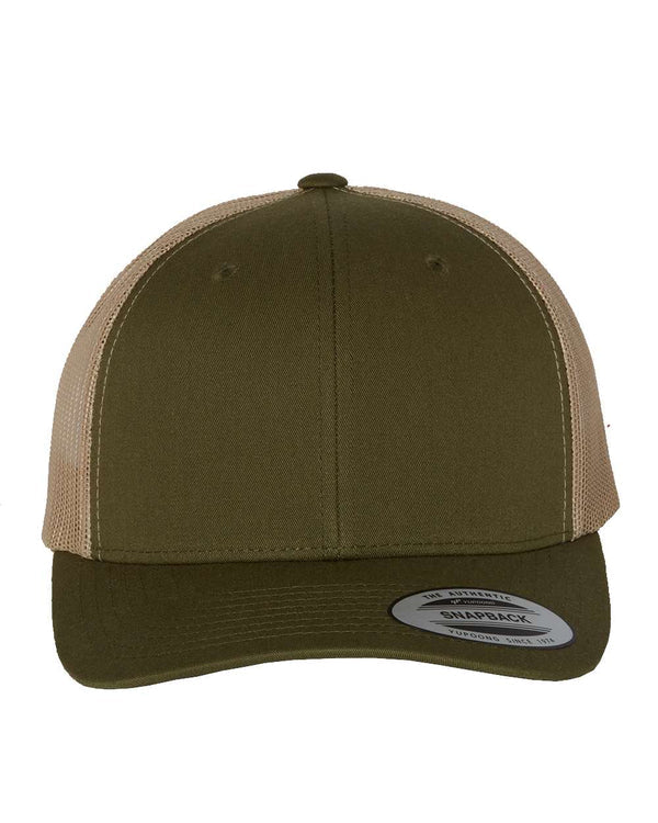 Yupoong_6606_moss and khaki_hat_with_custom_leather_patch