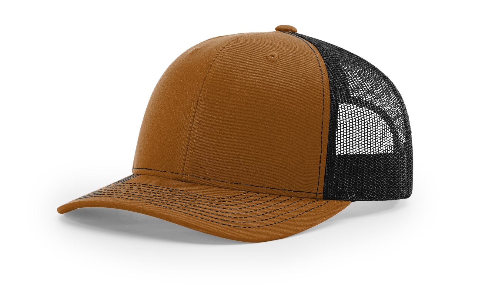 Richardson_112_split caramel and black_hat_with_custom_leather_patch