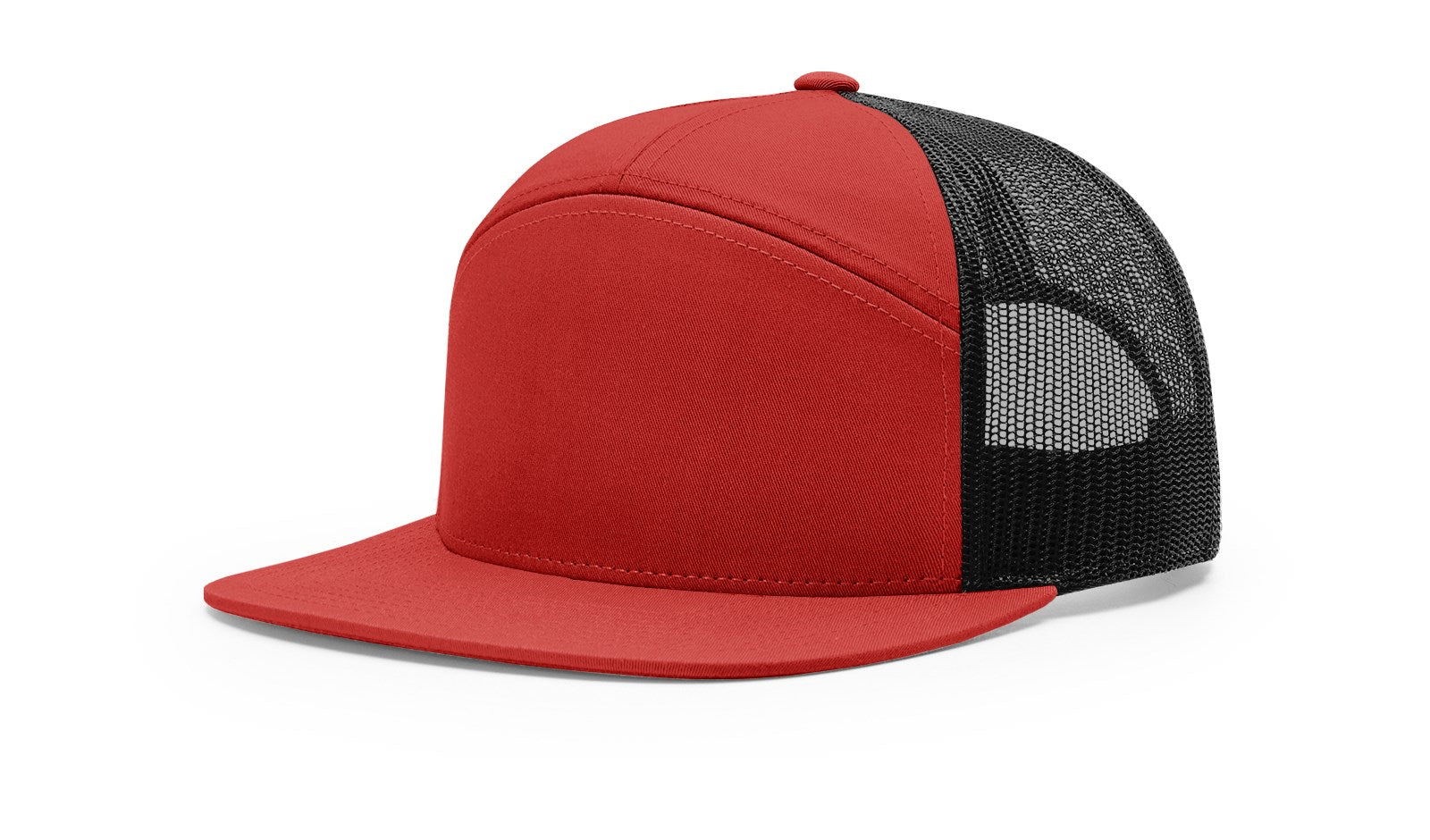 Richardson_168_split red and black_hat_with_custom_leather_patch