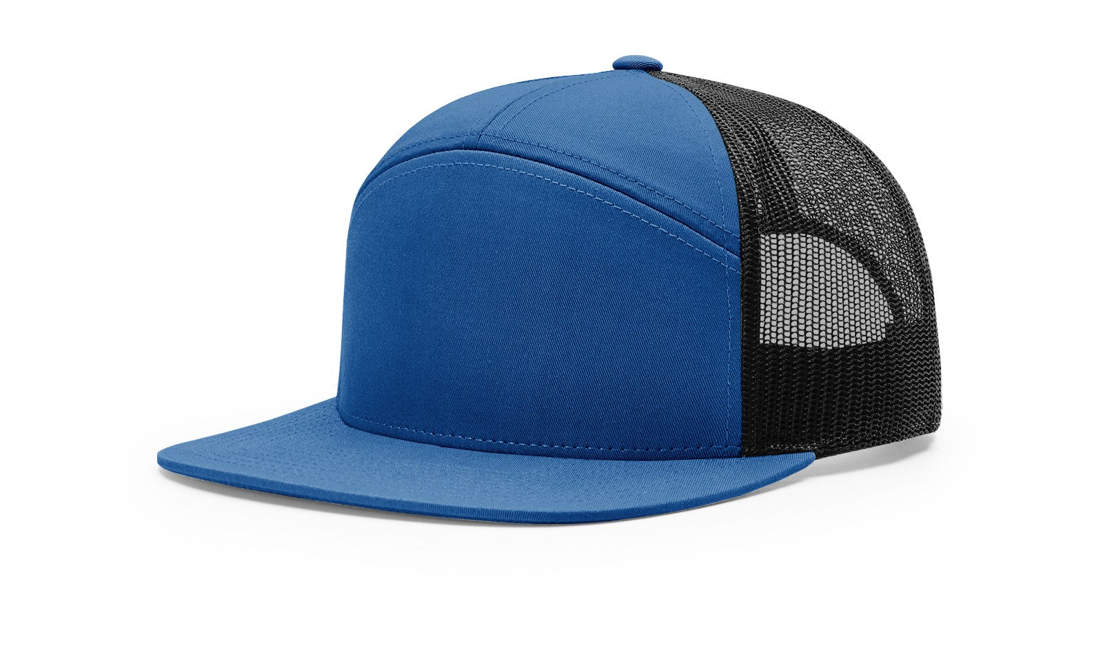 Richardson_168_split royal and black_hat_with_custom_leather_patch